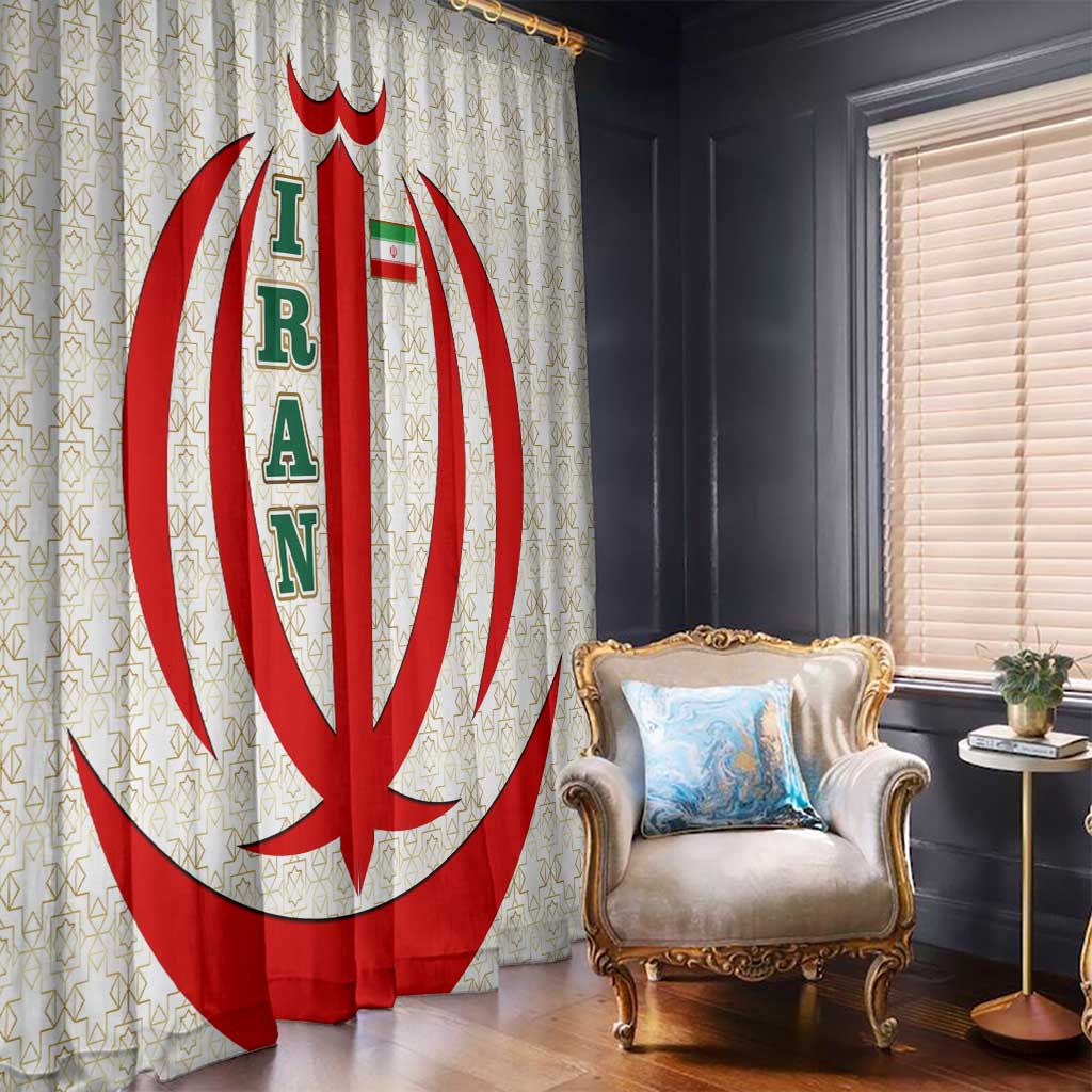 Iran Flag Pattern Window Curtain with Bold Red National Emblem Design
