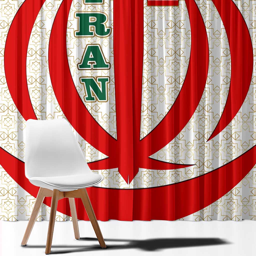 Iran Flag Pattern Window Curtain with Bold Red National Emblem Design