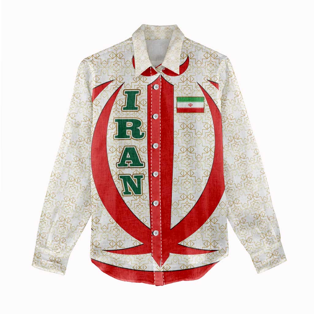 Iran Flag Pattern Women Casual Shirt with Bold Red National Emblem Design
