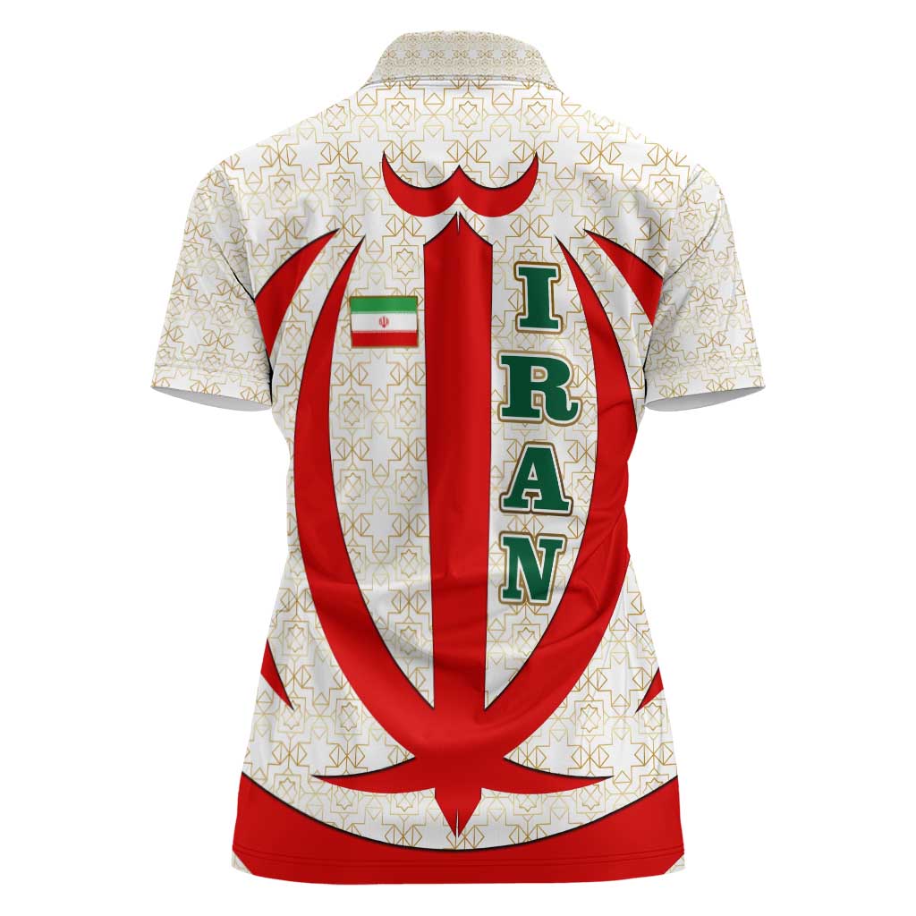 Iran Flag Pattern Women Polo Shirt with Bold Red National Emblem Design
