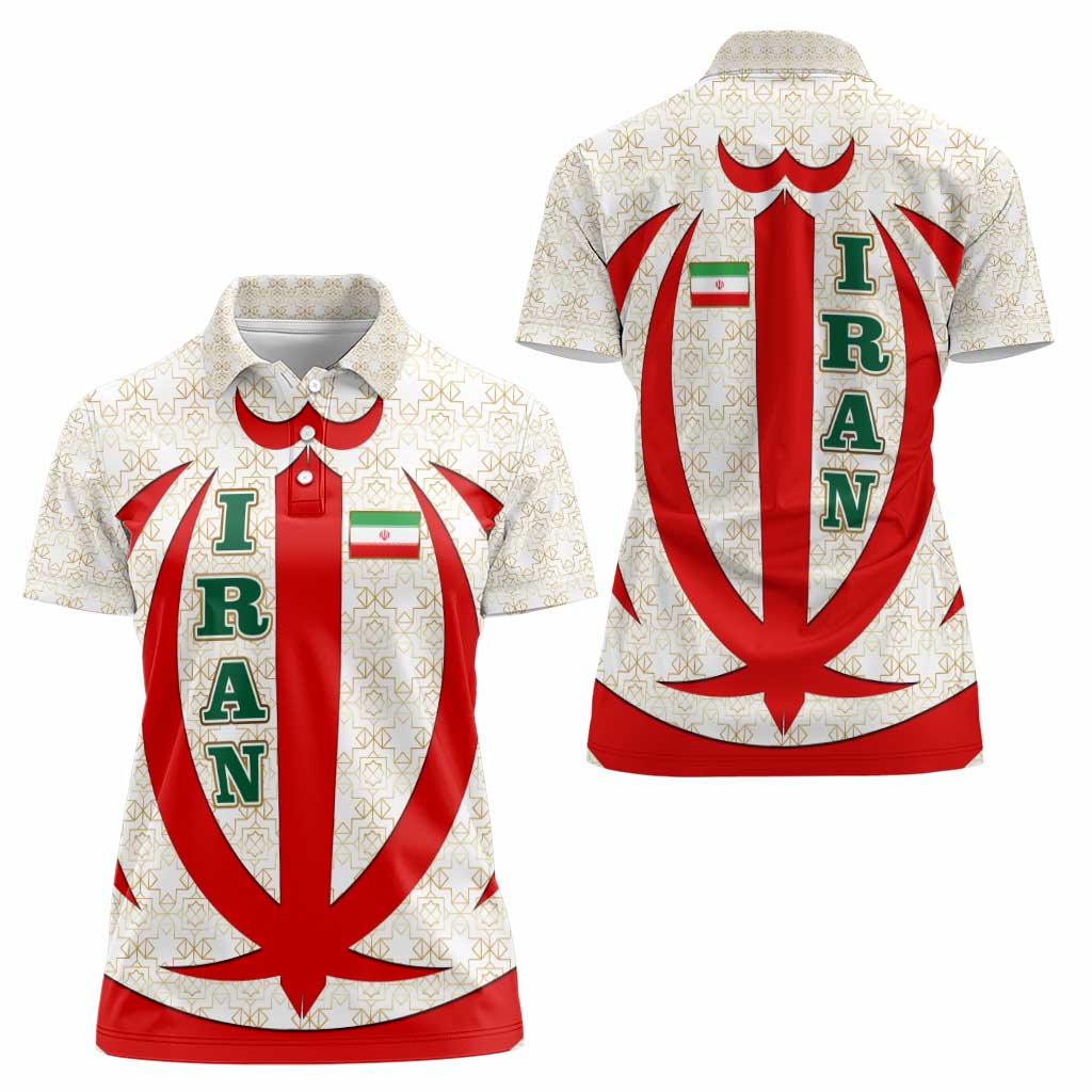 Iran Flag Pattern Women Polo Shirt with Bold Red National Emblem Design