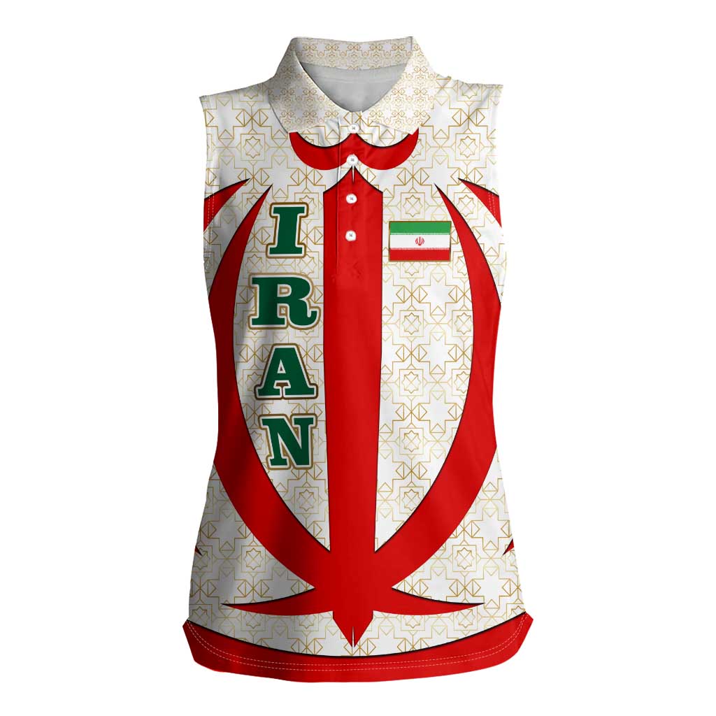 Iran Flag Pattern Women Sleeveless Polo Shirt with Bold Red National Emblem Design