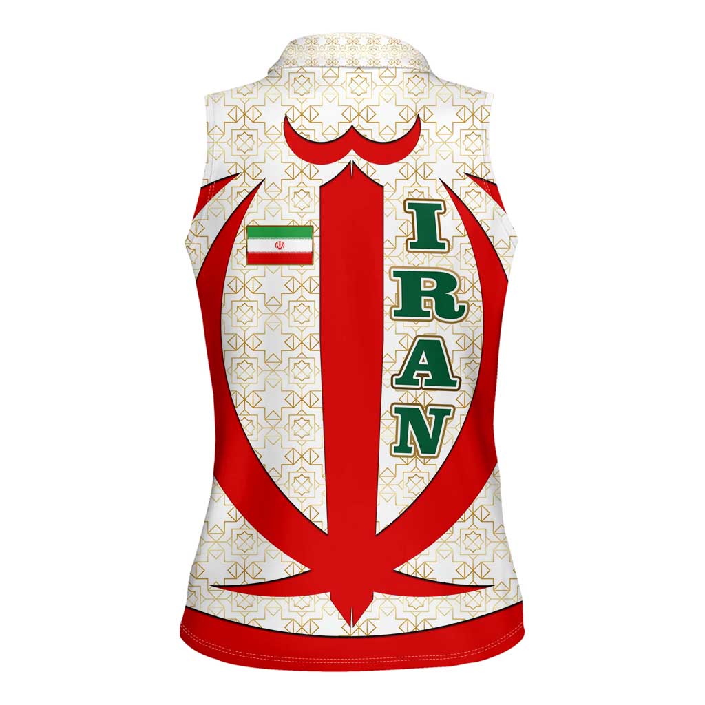 Iran Flag Pattern Women Sleeveless Polo Shirt with Bold Red National Emblem Design