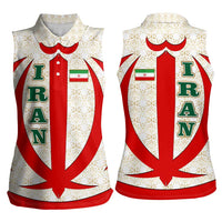 Iran Flag Pattern Women Sleeveless Polo Shirt with Bold Red National Emblem Design
