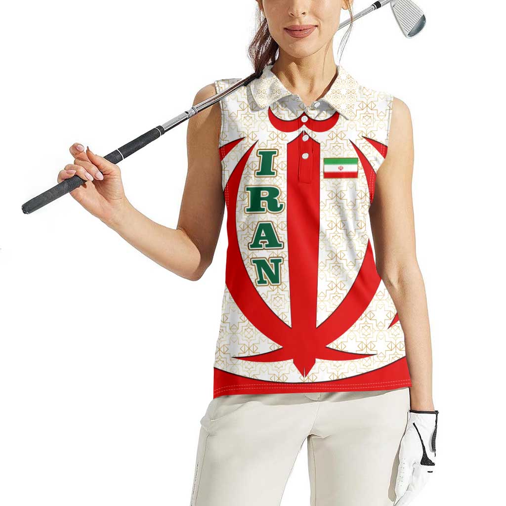Iran Flag Pattern Women Sleeveless Polo Shirt with Bold Red National Emblem Design