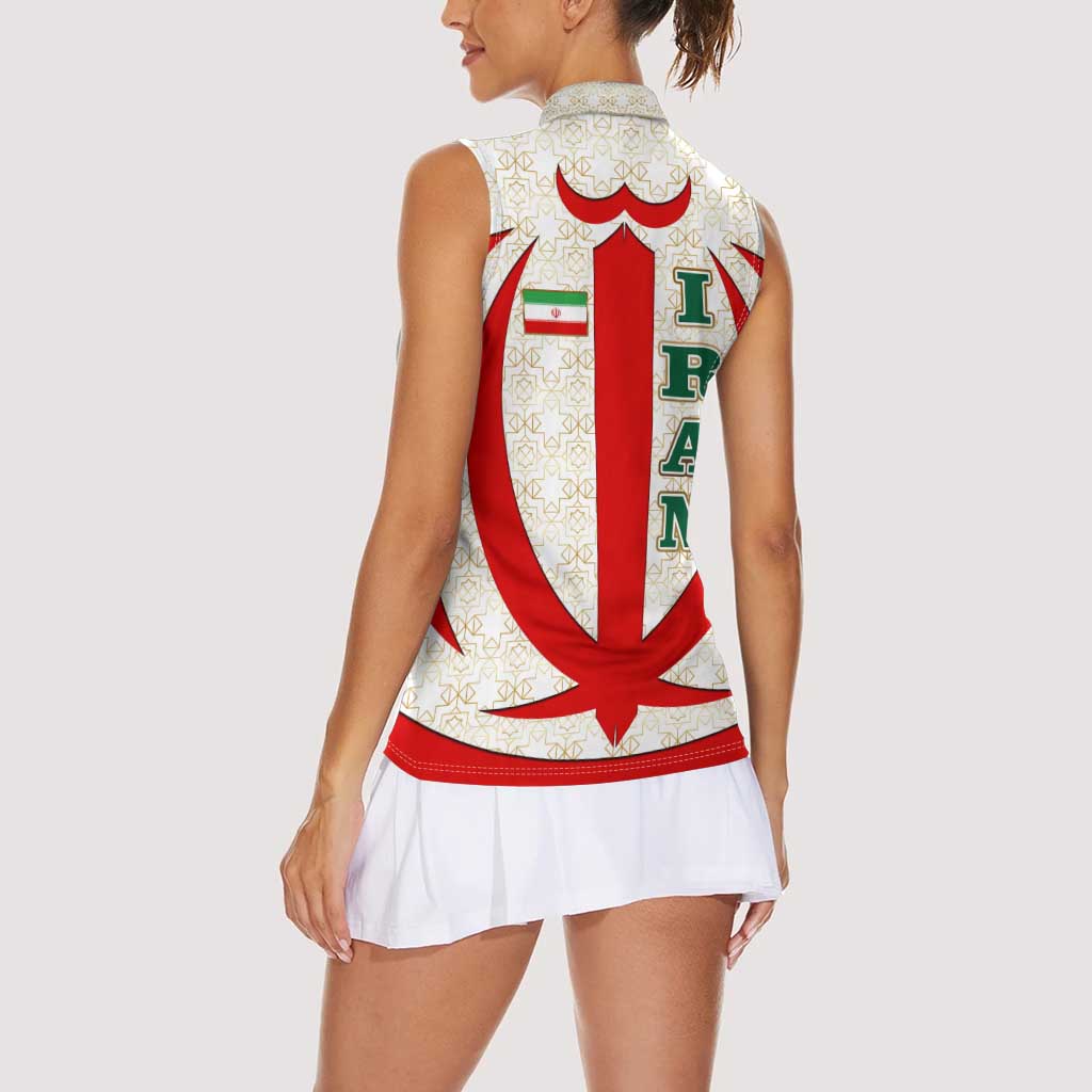 Iran Flag Pattern Women Sleeveless Polo Shirt with Bold Red National Emblem Design