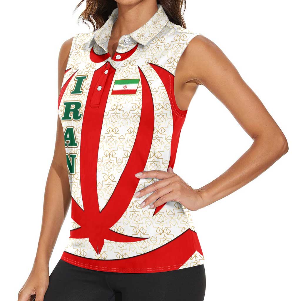 Iran Flag Pattern Women Sleeveless Polo Shirt with Bold Red National Emblem Design