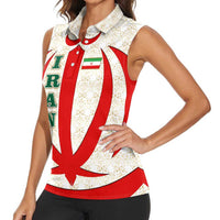 Iran Flag Pattern Women Sleeveless Polo Shirt with Bold Red National Emblem Design