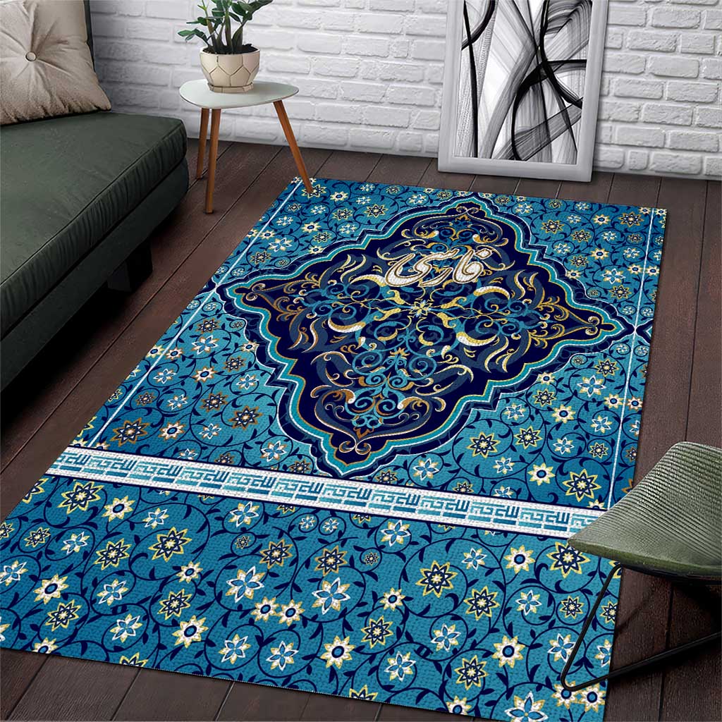 Iranian Mosaic Art Pattern Area Rug with Persian Calligraphy and Flag Accents