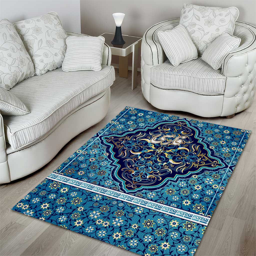 Iranian Mosaic Art Pattern Area Rug with Persian Calligraphy and Flag Accents