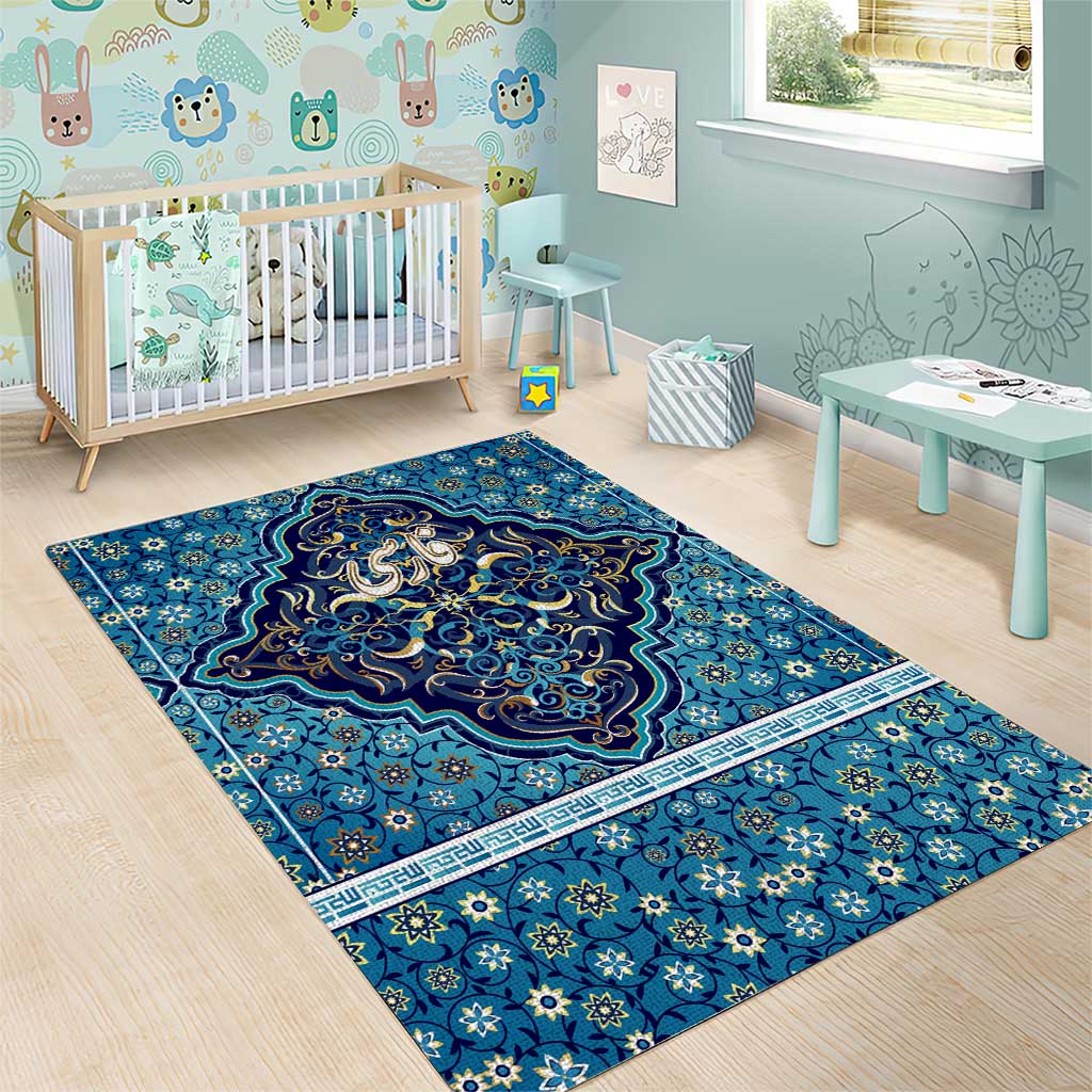 Iranian Mosaic Art Pattern Area Rug with Persian Calligraphy and Flag Accents