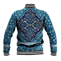 Iranian Mosaic Art Pattern Baseball Jacket with Persian Calligraphy and Flag Accents