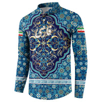 Iranian Mosaic Art Pattern Button Sweatshirt with Persian Calligraphy and Flag Accents