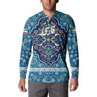 Iranian Mosaic Art Pattern Button Sweatshirt with Persian Calligraphy and Flag Accents