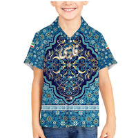 Iranian Mosaic Art Pattern Family Matching Mermaid Dress and Hawaiian Shirt with Persian Calligraphy and Flag Accents