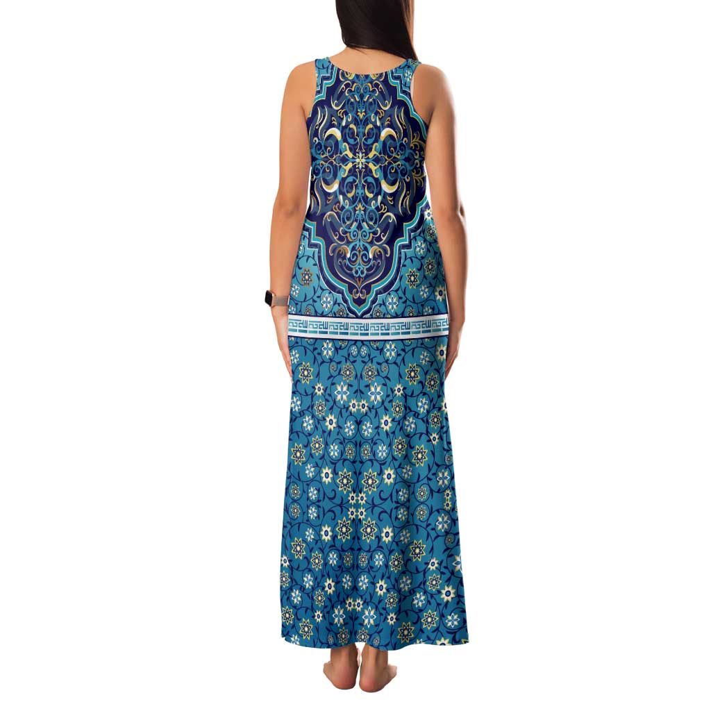 Iranian Mosaic Art Pattern Family Matching Tank Maxi Dress and Hawaiian Shirt with Persian Calligraphy and Flag Accents