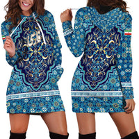 Iranian Mosaic Art Pattern Hoodie Dress with Persian Calligraphy and Flag Accents