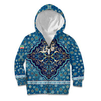 Iranian Mosaic Art Pattern Kid Hoodie with Persian Calligraphy and Flag Accents