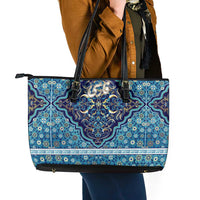 Iranian Mosaic Art Pattern Leather Tote Bag with Persian Calligraphy and Flag Accents