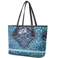 Iranian Mosaic Art Pattern Leather Tote Bag with Persian Calligraphy and Flag Accents
