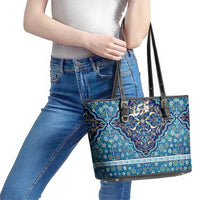 Iranian Mosaic Art Pattern Leather Tote Bag with Persian Calligraphy and Flag Accents