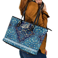 Iranian Mosaic Art Pattern Leather Tote Bag with Persian Calligraphy and Flag Accents