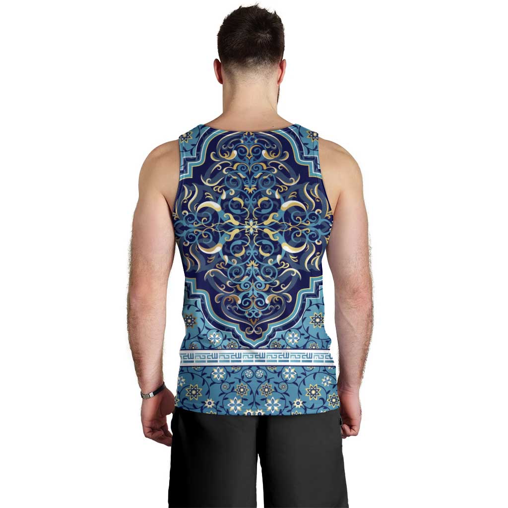 Iranian Mosaic Art Pattern Men Tank Top with Persian Calligraphy and Flag Accents