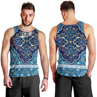 Iranian Mosaic Art Pattern Men Tank Top with Persian Calligraphy and Flag Accents