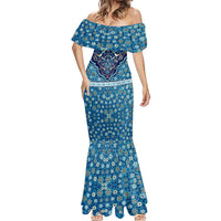 Iranian Mosaic Art Pattern Mermaid Dress with Persian Calligraphy and Flag Accents