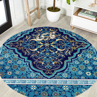 Iranian Mosaic Art Pattern Round Carpet with Persian Calligraphy and Flag Accents