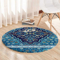Iranian Mosaic Art Pattern Round Carpet with Persian Calligraphy and Flag Accents