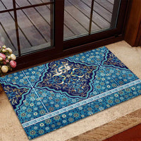 Iranian Mosaic Art Pattern Rubber Doormat with Persian Calligraphy and Flag Accents