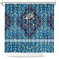 Iranian Mosaic Art Pattern Shower Curtain with Persian Calligraphy and Flag Accents
