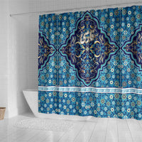 Iranian Mosaic Art Pattern Shower Curtain with Persian Calligraphy and Flag Accents