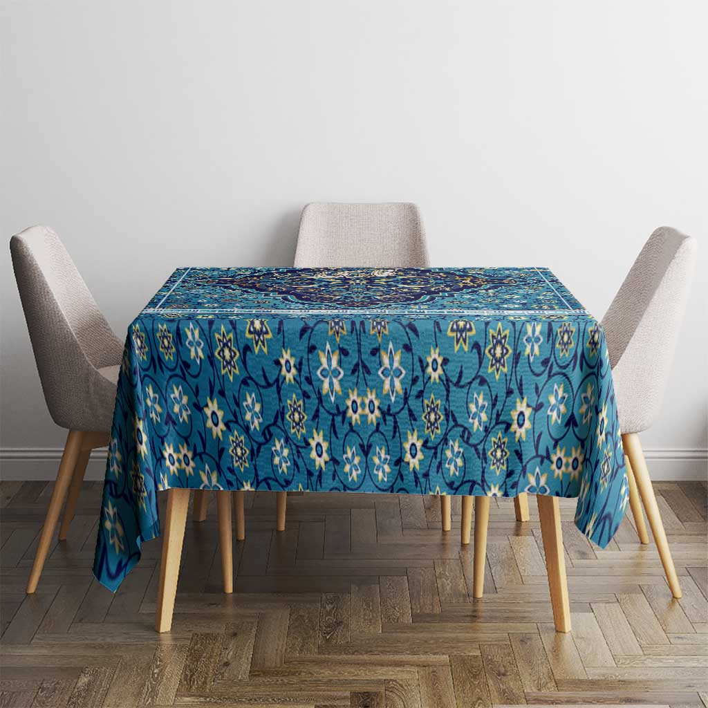 Iranian Mosaic Art Pattern Tablecloth with Persian Calligraphy and Flag Accents