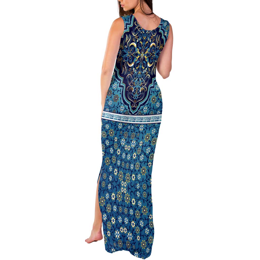 Iranian Mosaic Art Pattern Tank Maxi Dress with Persian Calligraphy and Flag Accents