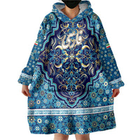 Iranian Mosaic Art Pattern Wearable Blanket Hoodie with Persian Calligraphy and Flag Accents