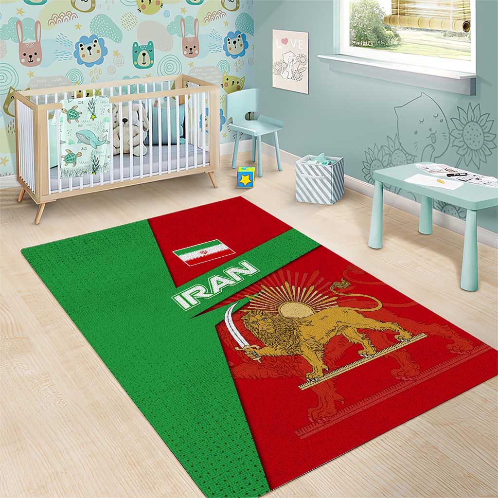 Iran National Heritage Area Rug with Lion and Sun Emblem and Royal Coat of Arms