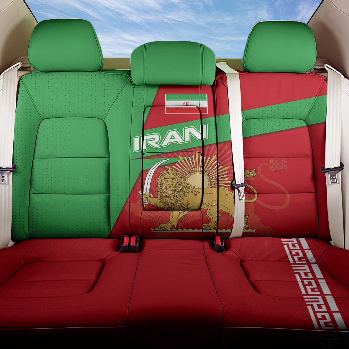 Iran National Heritage Back Car Seat Cover with Lion and Sun Emblem and Royal Coat of Arms