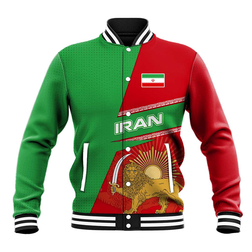 Iran National Heritage Baseball Jacket with Lion and Sun Emblem and Royal Coat of Arms