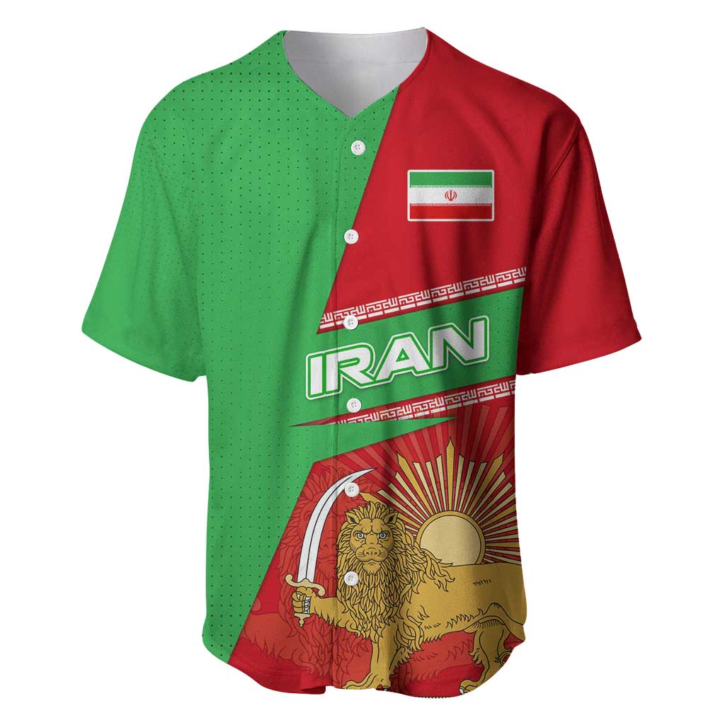 Iran National Heritage Baseball Jersey with Lion and Sun Emblem and Royal Coat of Arms