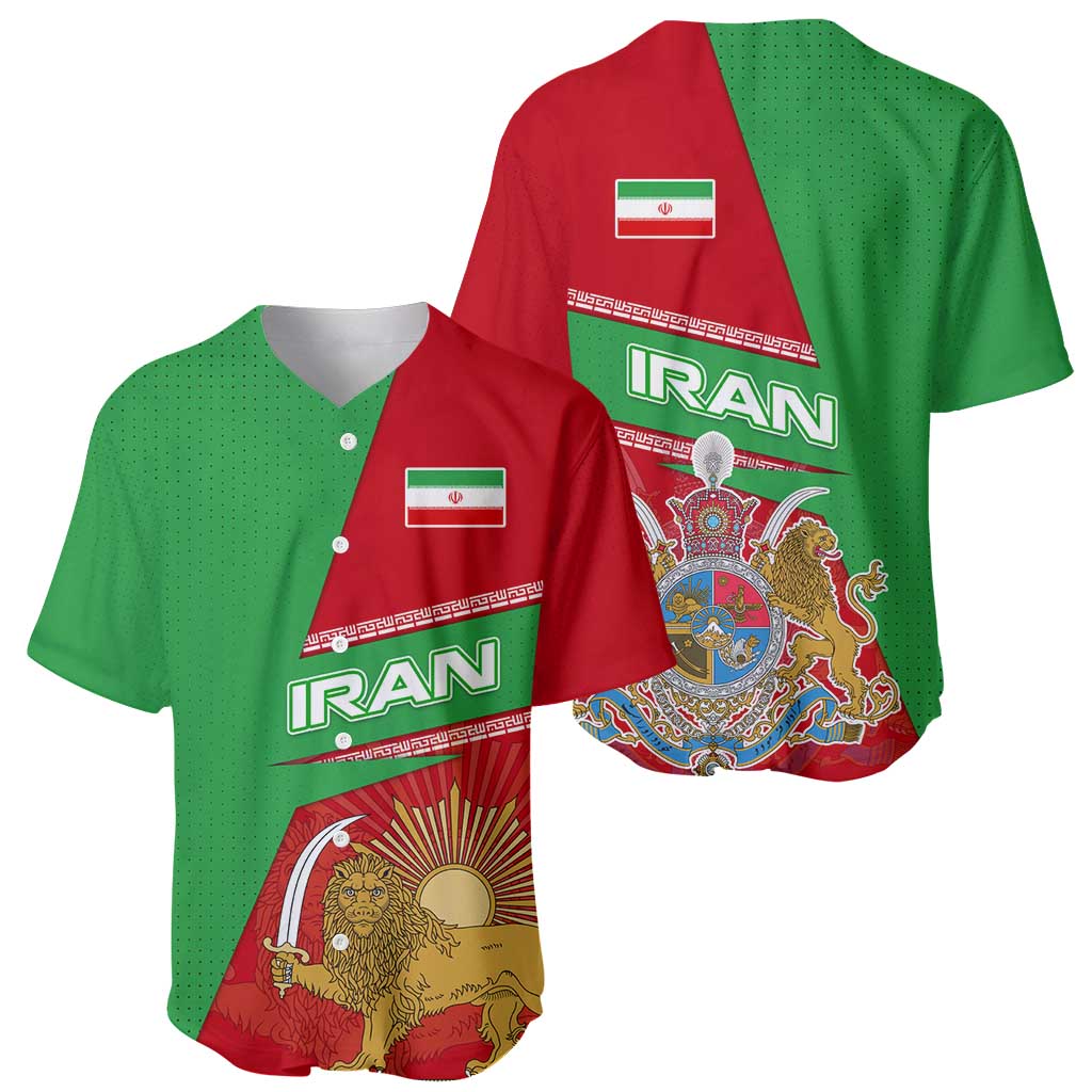 Iran National Heritage Baseball Jersey with Lion and Sun Emblem and Royal Coat of Arms