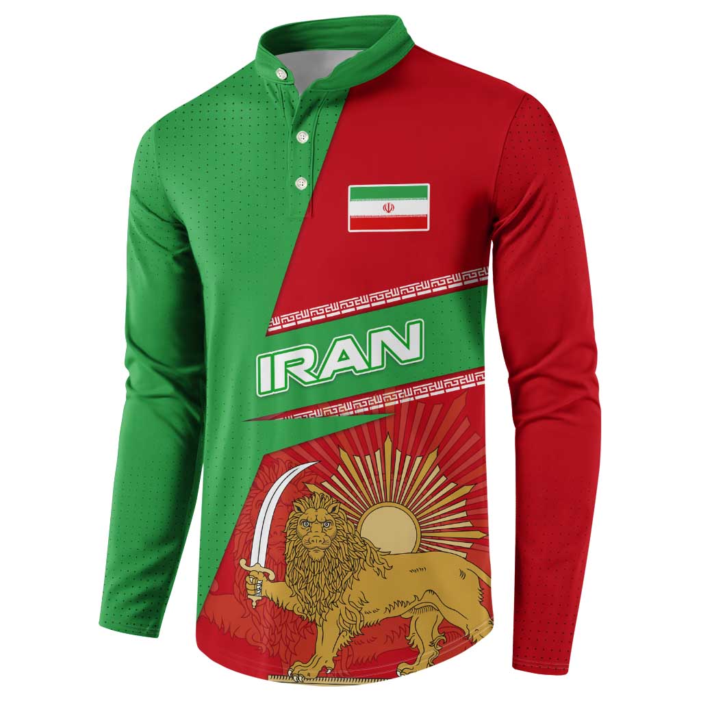 Iran National Heritage Button Sweatshirt with Lion and Sun Emblem and Royal Coat of Arms