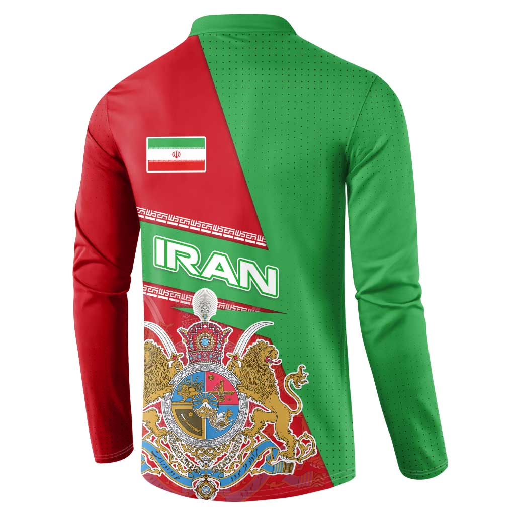 Iran National Heritage Button Sweatshirt with Lion and Sun Emblem and Royal Coat of Arms