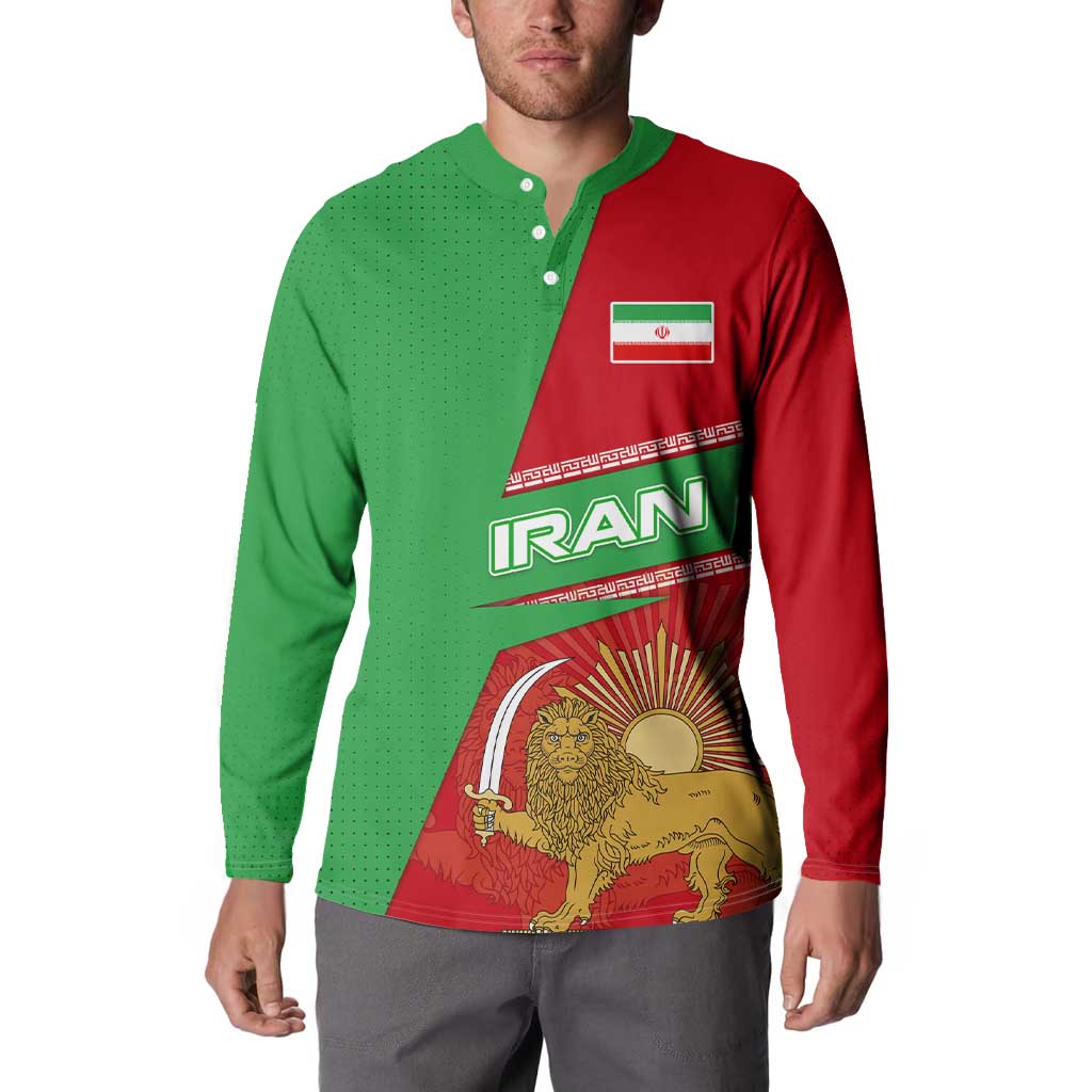Iran National Heritage Button Sweatshirt with Lion and Sun Emblem and Royal Coat of Arms