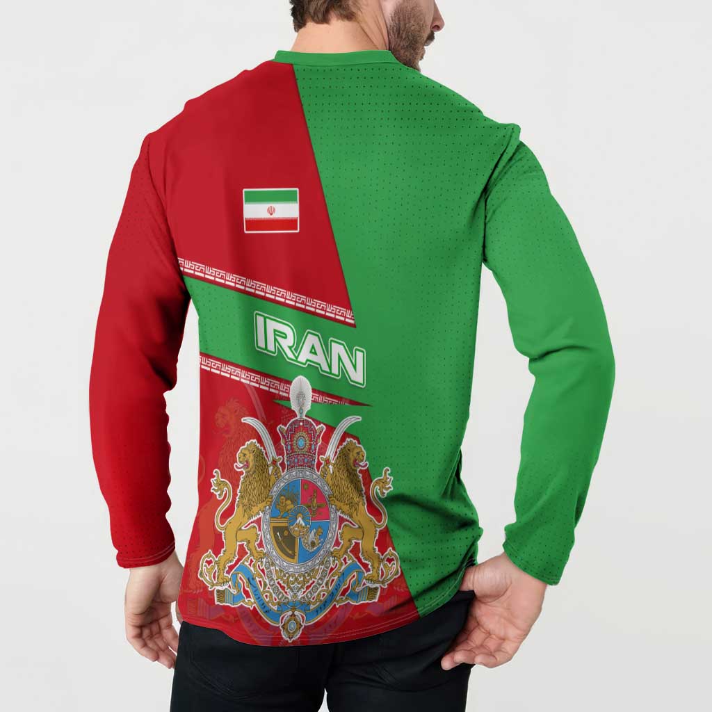 Iran National Heritage Button Sweatshirt with Lion and Sun Emblem and Royal Coat of Arms