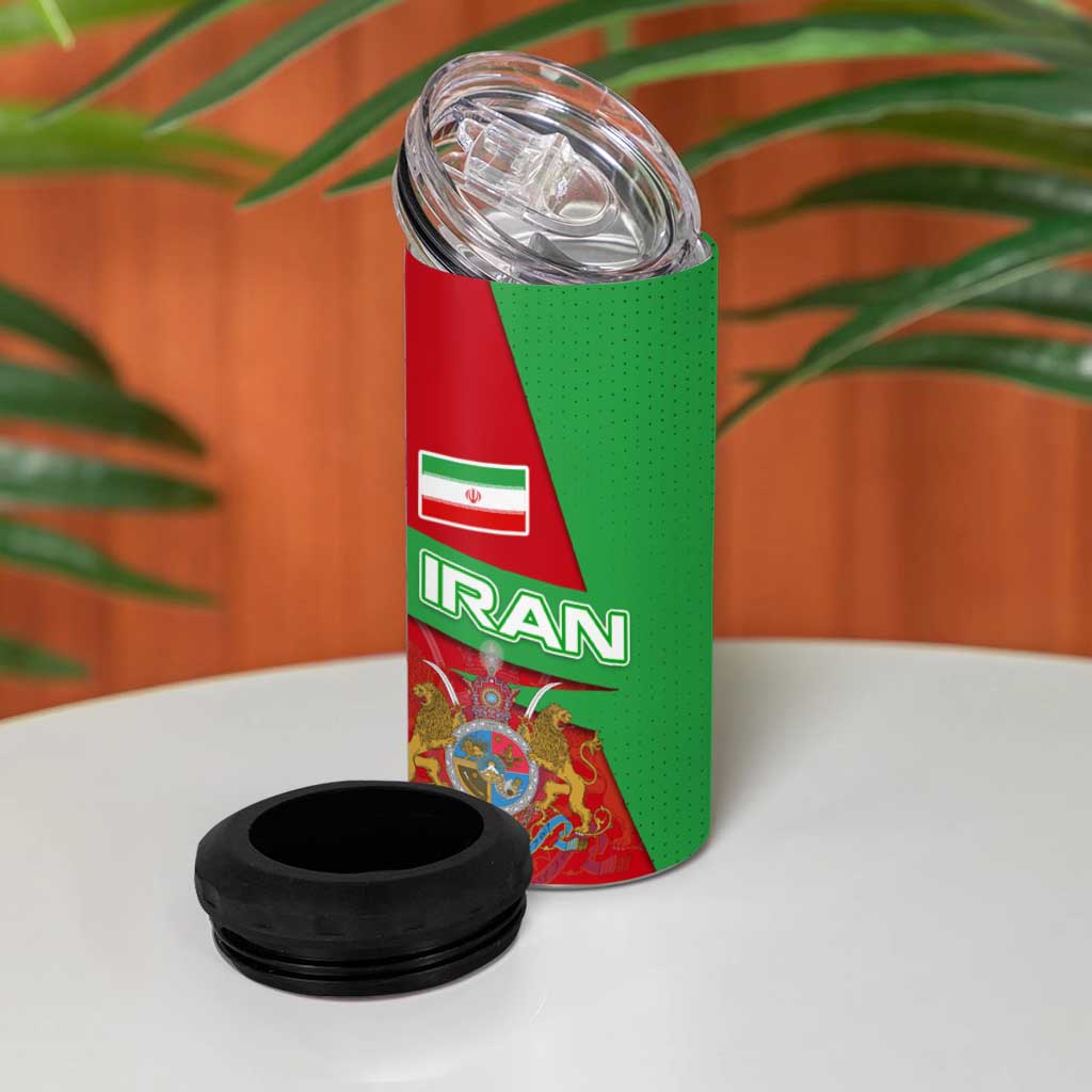 Iran National Heritage 4 in 1 Can Cooler Tumbler with Lion and Sun Emblem and Royal Coat of Arms