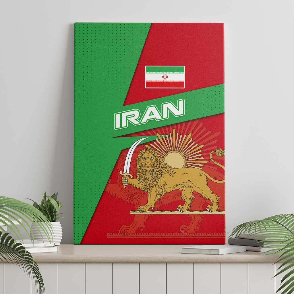 Iran National Heritage Canvas Wall Art with Lion and Sun Emblem and Royal Coat of Arms