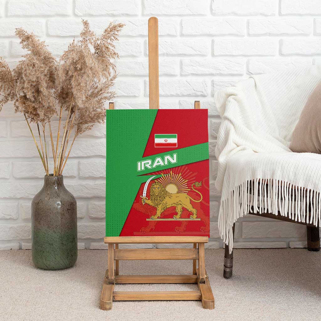 Iran National Heritage Canvas Wall Art with Lion and Sun Emblem and Royal Coat of Arms