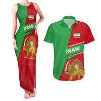 Iran National Heritage Couples Matching Tank Maxi Dress and Hawaiian Shirt with Lion and Sun Emblem and Royal Coat of Arms